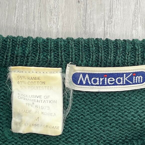 Vintage Mariea Kim Green Floral Holiday Ugly Sparkle Knit Long Sleeve Sweater - Picture 4 of 8